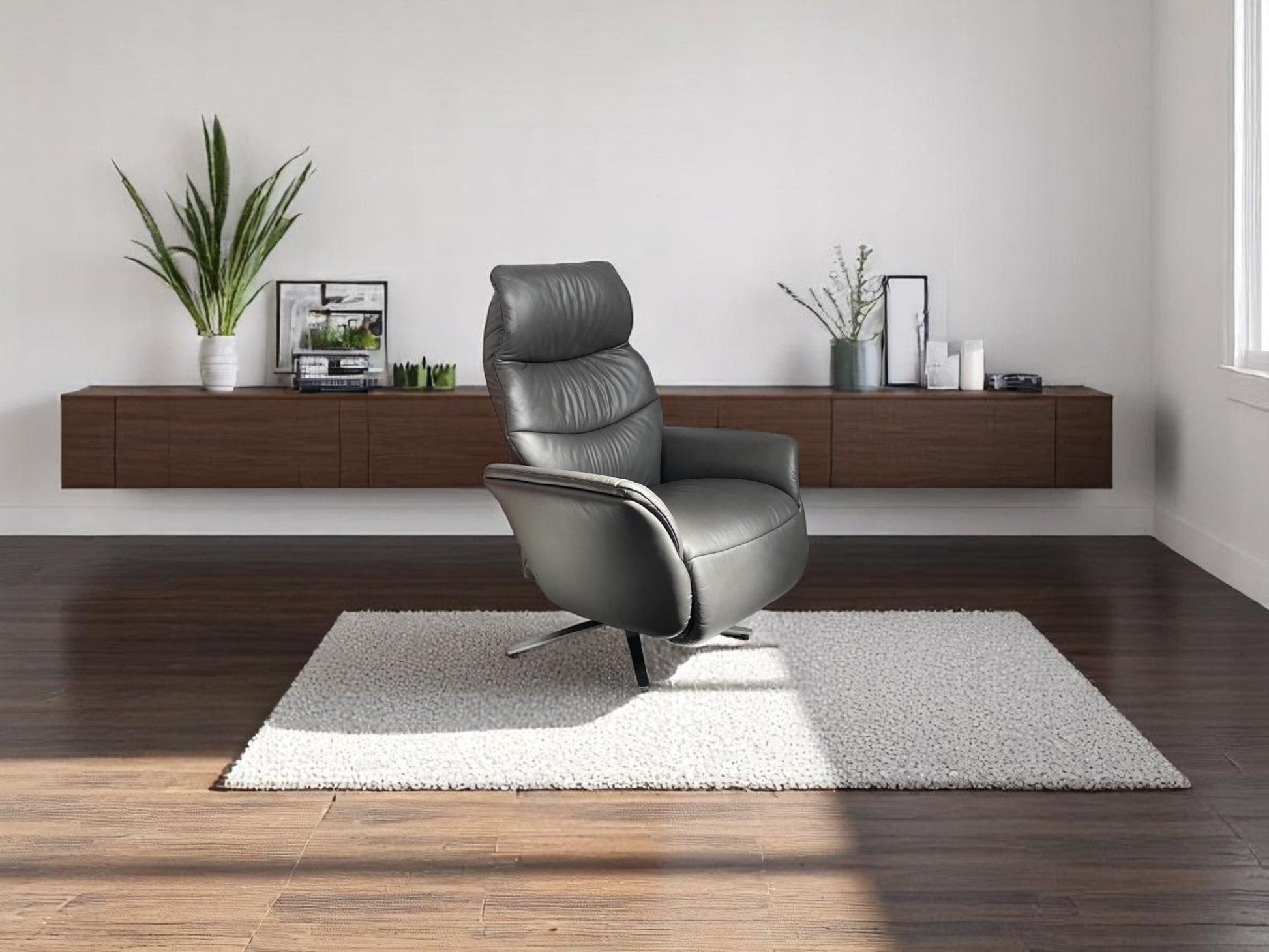 Sessel Himolla 8951 Easyswing Relaxsessel manuell – Echtleder Soft 31 Moor, ergonomisch & drehbar mit Sternfuß aus Edelstahl