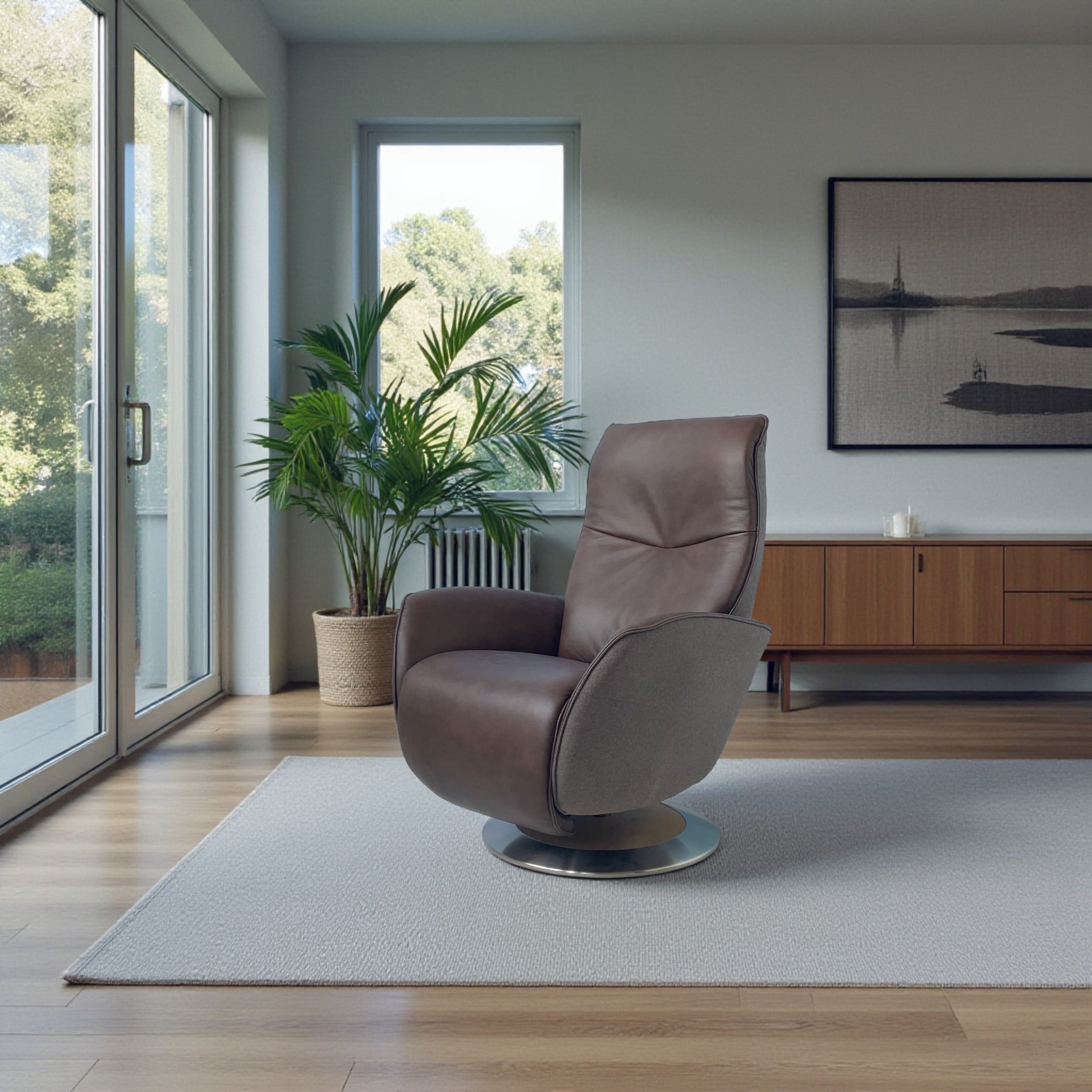 Sessel Himolla 7928 Easy-Swing Relaxer - Leder Forest & Stoff Schlam