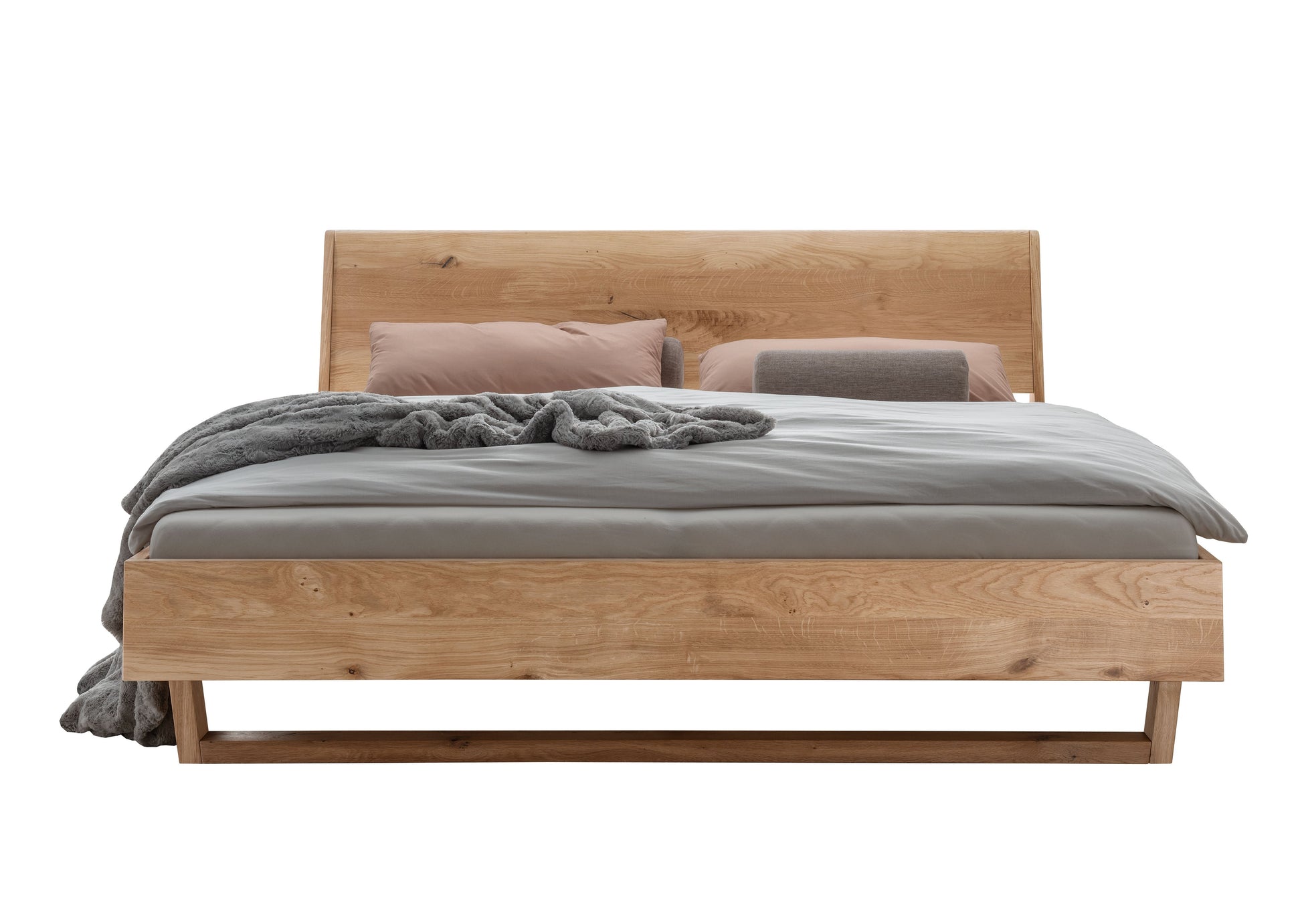 Bett SchlafGut Wildeiche massiv mit Holzkopfteil