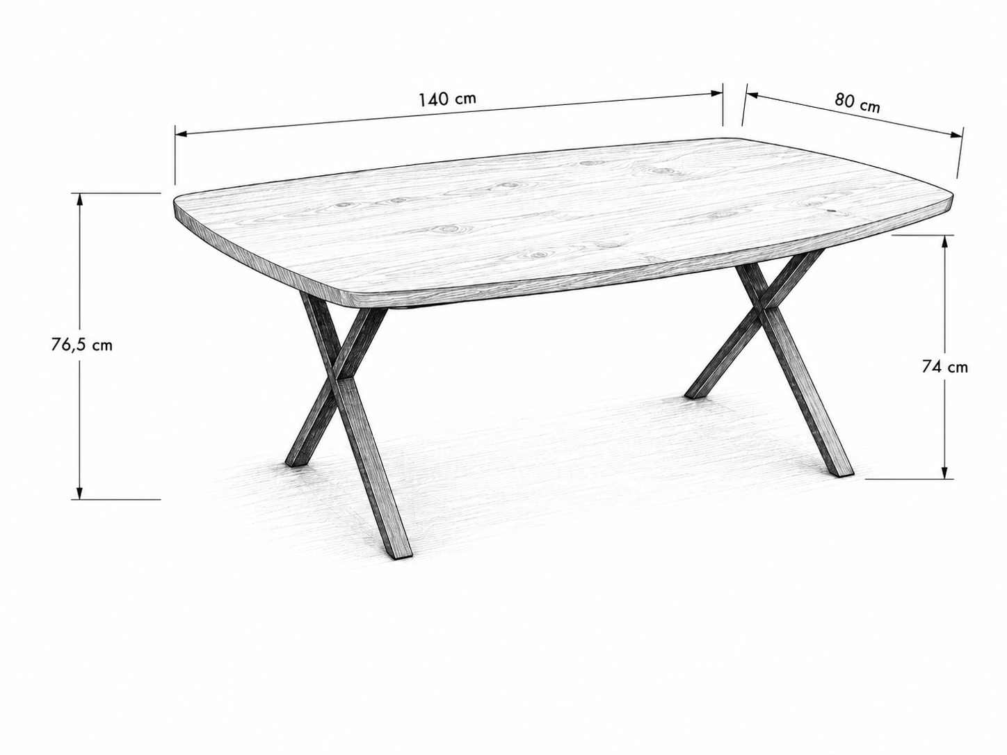 Lavida Freiform Tisch – Wildeiche, Kreuzfuß (140×80 cm)