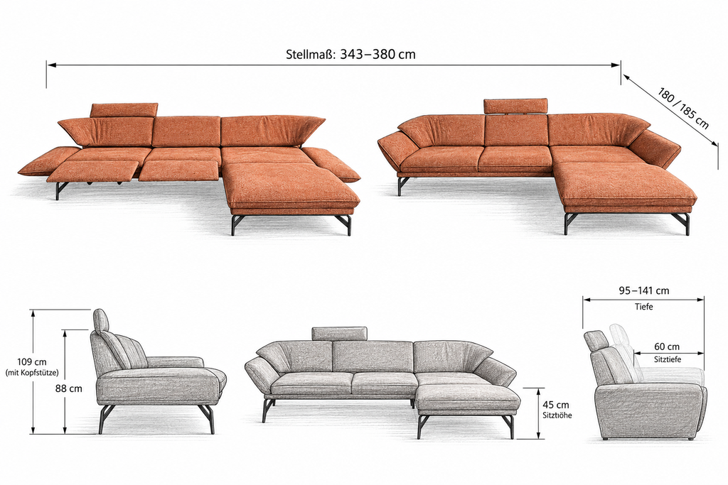 Ecksofa Himolla 1378 NOVA – Stoff Pura Grappa