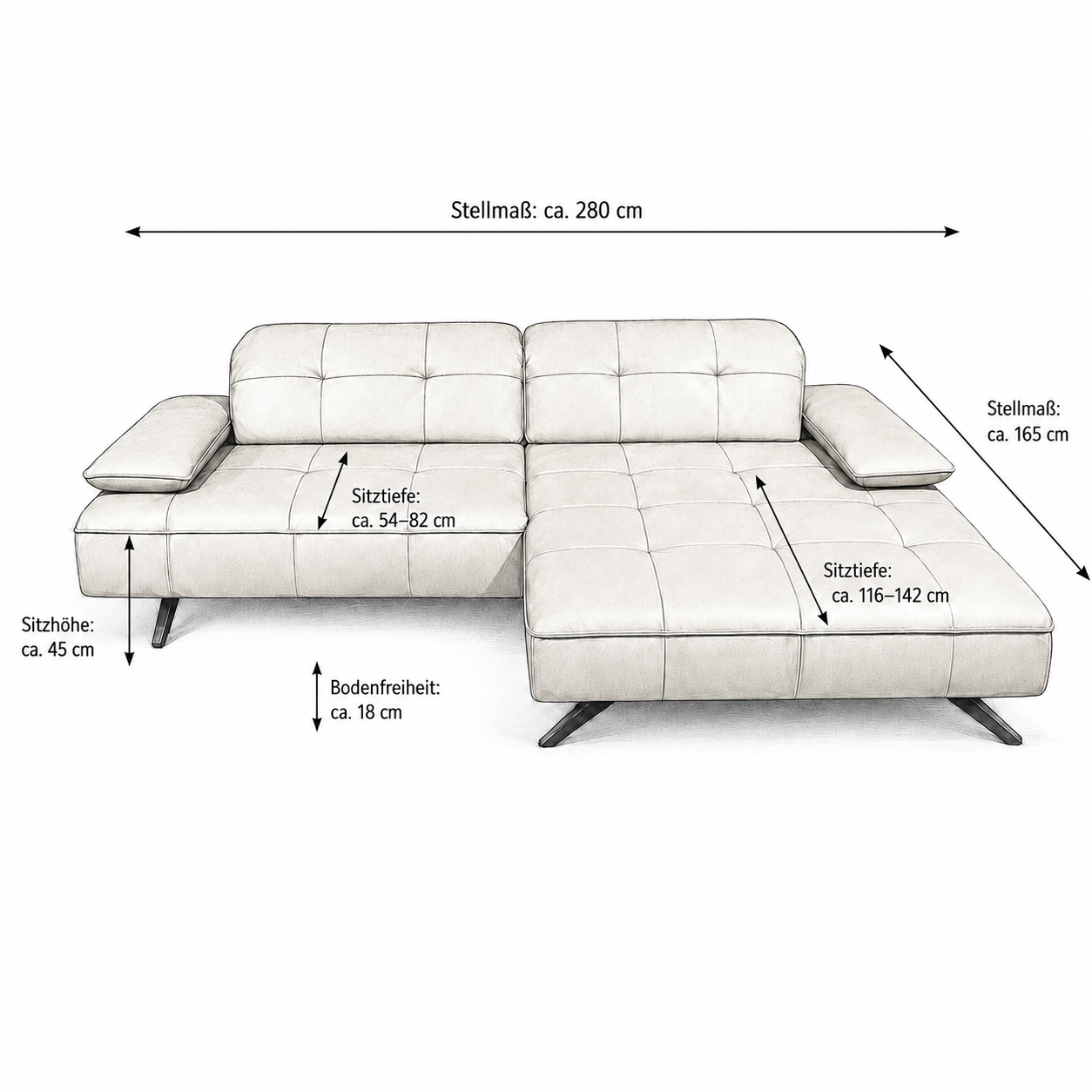 JOOP! 8111 Square Ecksofa – Leder Soft Nappa Shadow