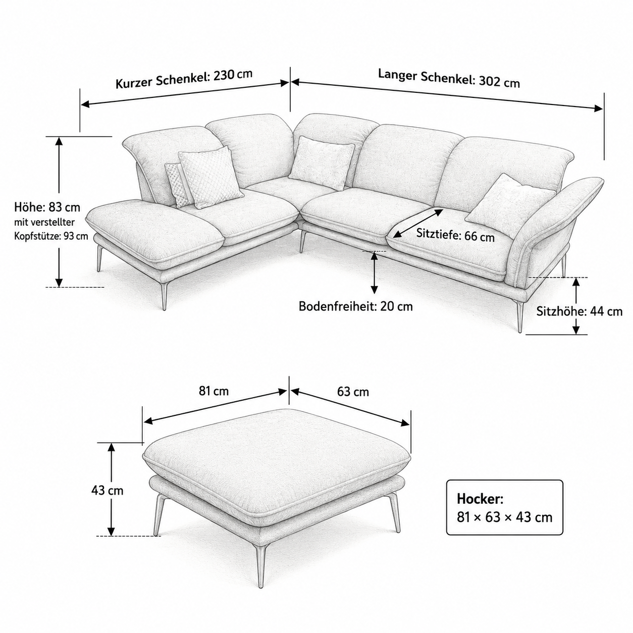 Sofa W.Schillig 24600 "sherry" – Stoff Anthrazit