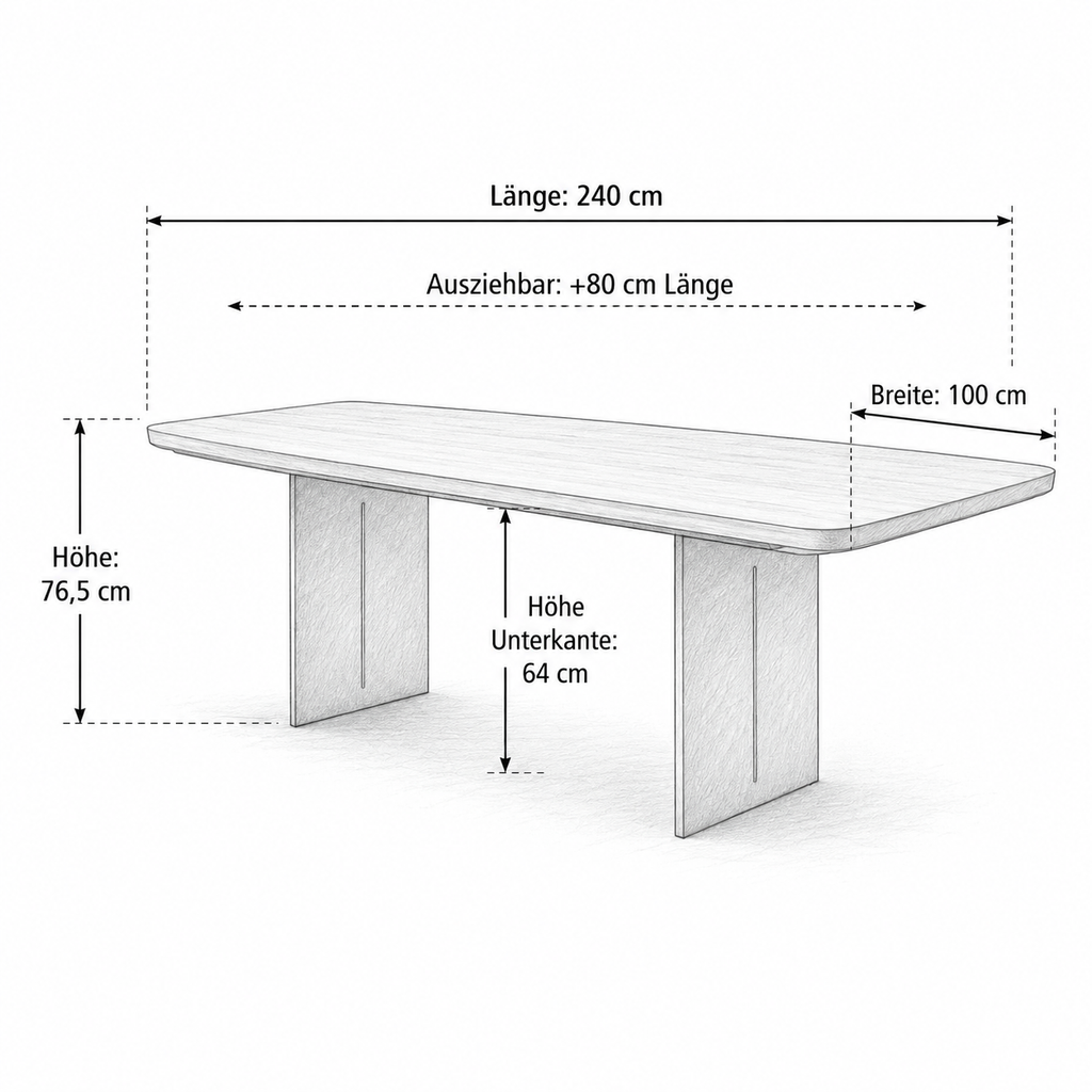 Lavida Freiform Synchro Auszugstisch – Nussbaum (240×100 + 80 cm)