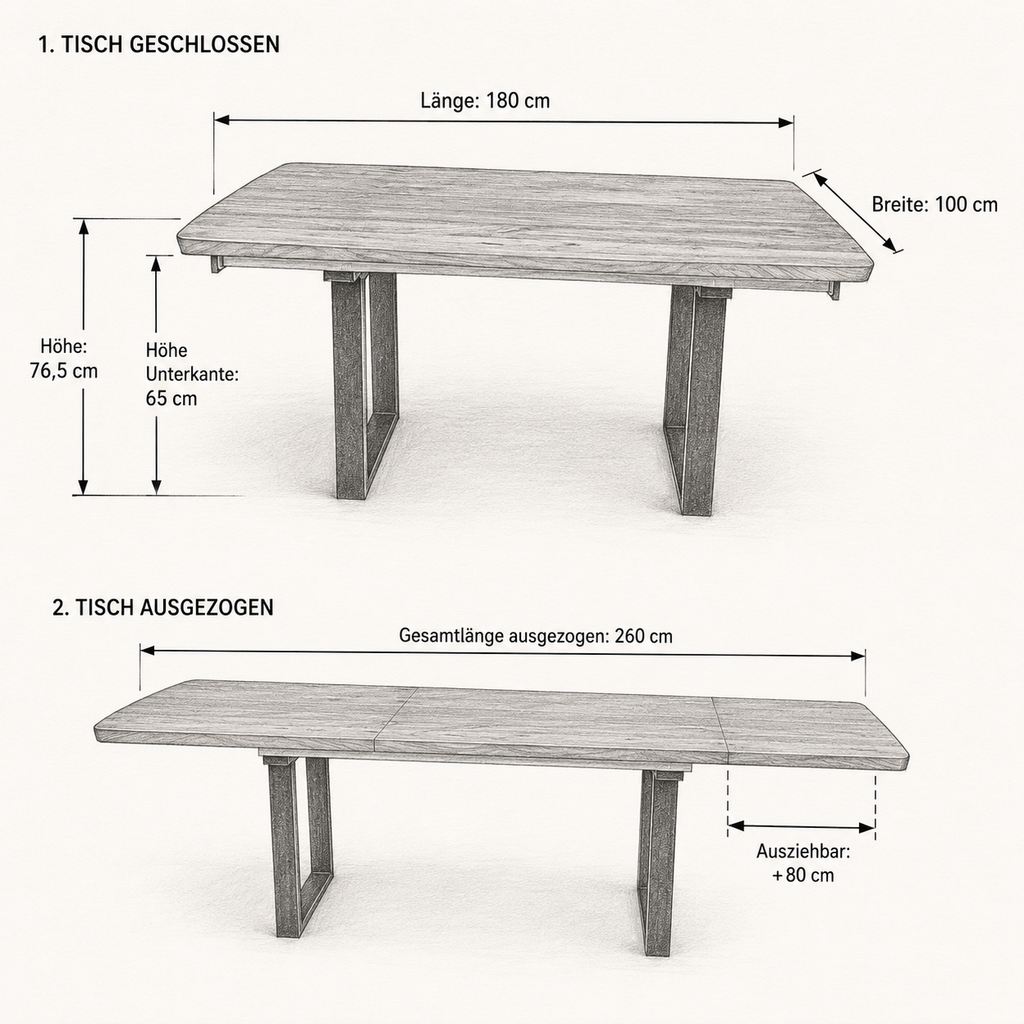 Lavida Helmond Auszugstisch – Nussbaum Freiform (180×100 + 80 cm)