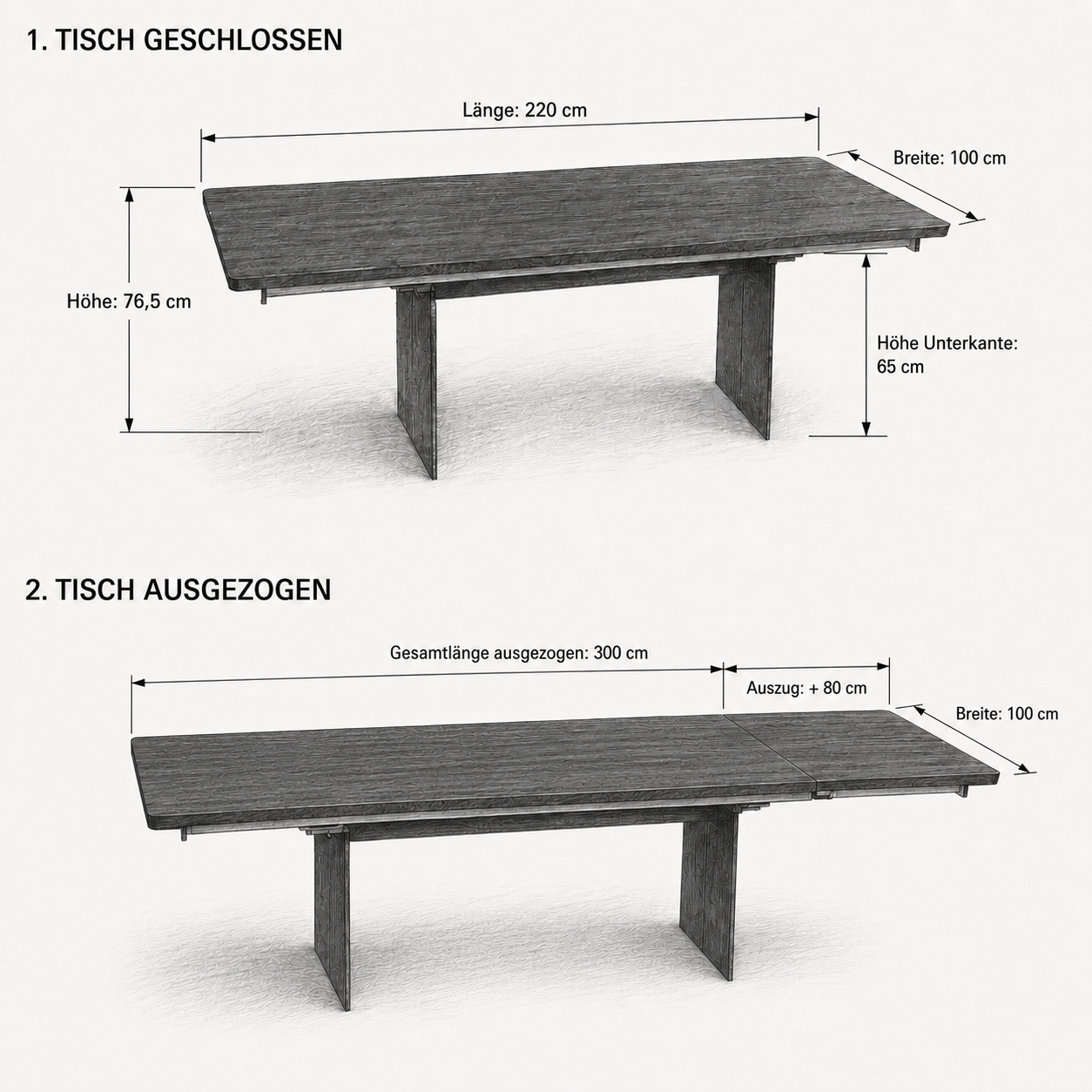 Lavida Helmond Auszugstisch – Wildeiche Pantano (220×100 + 80 cm)