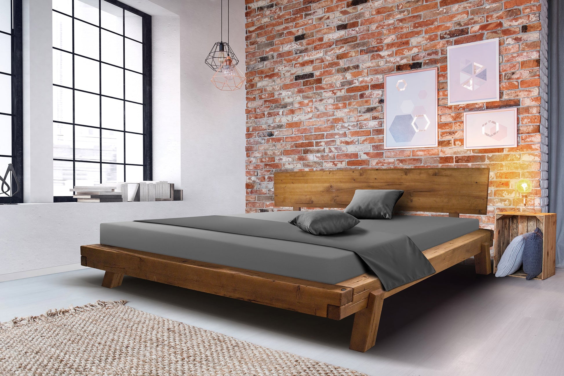 Bett Family Eichenoptik Massivholz - 240cm Breite