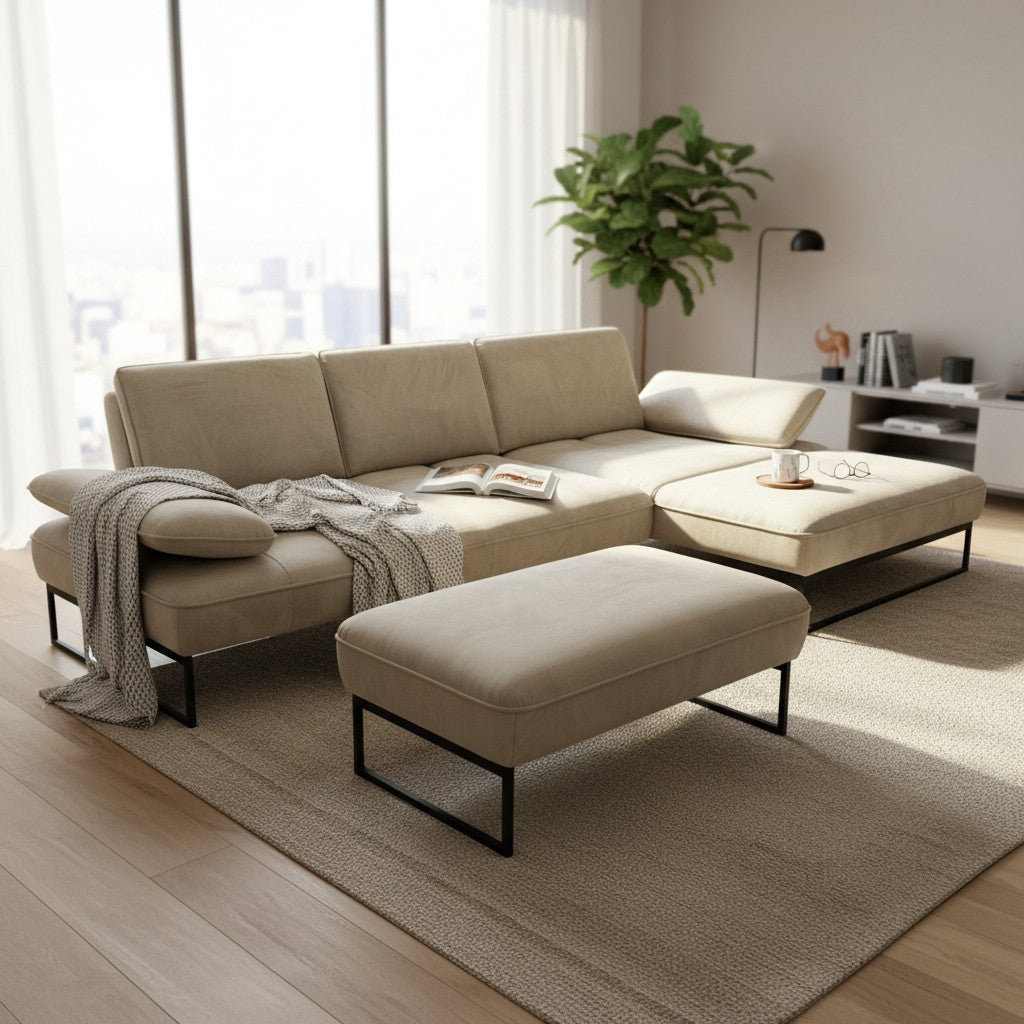JOOP! 8165 Select Ecksofa inkl. Hocker – Velourstoff Grey