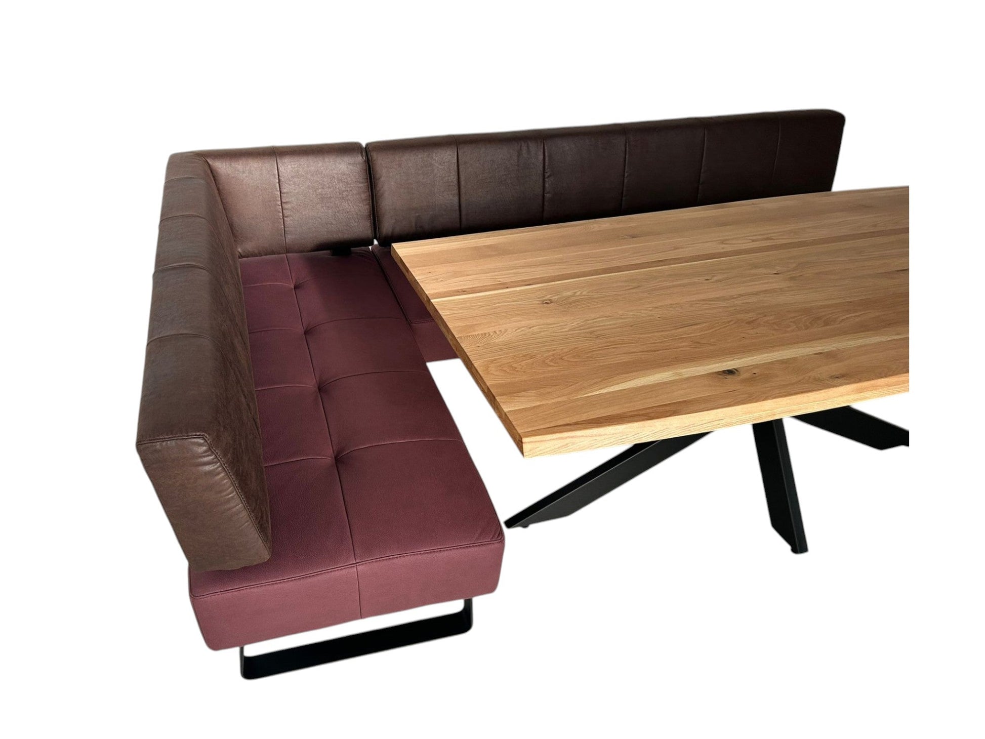 Eckbank K+W 7917 2-tlg 260x165 cm – Kufen Schwarz, Lederoptik Rot-Braun