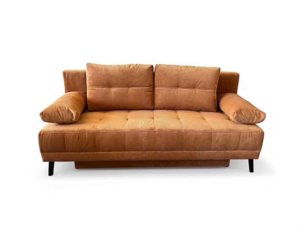 Schlafsofa LIAM – Cordstoff Kupfer – 195 cm breit – modernes Sofa mit Schlaffunktion & Bettkasten