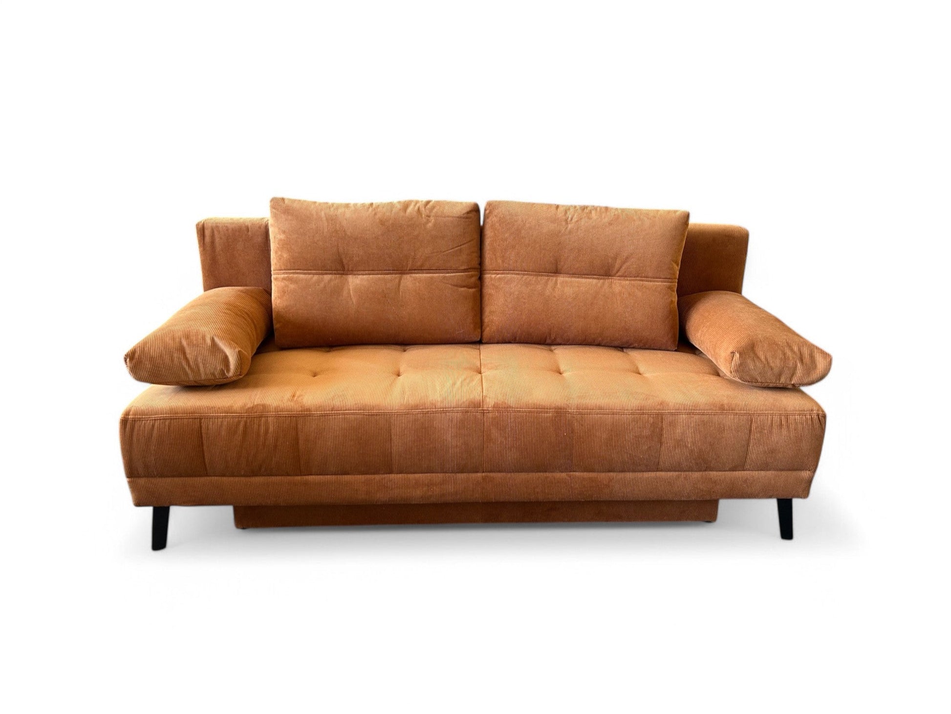Schlafsofa LIAM – Cordstoff Kupfer – 195 cm breit – modernes Sofa mit Schlaffunktion & Bettkasten
