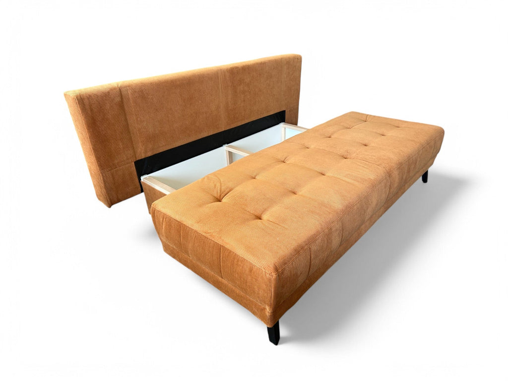 Schlafsofa LIAM – Cordstoff Kupfer – 195 cm breit – modernes Sofa mit Schlaffunktion & Bettkasten