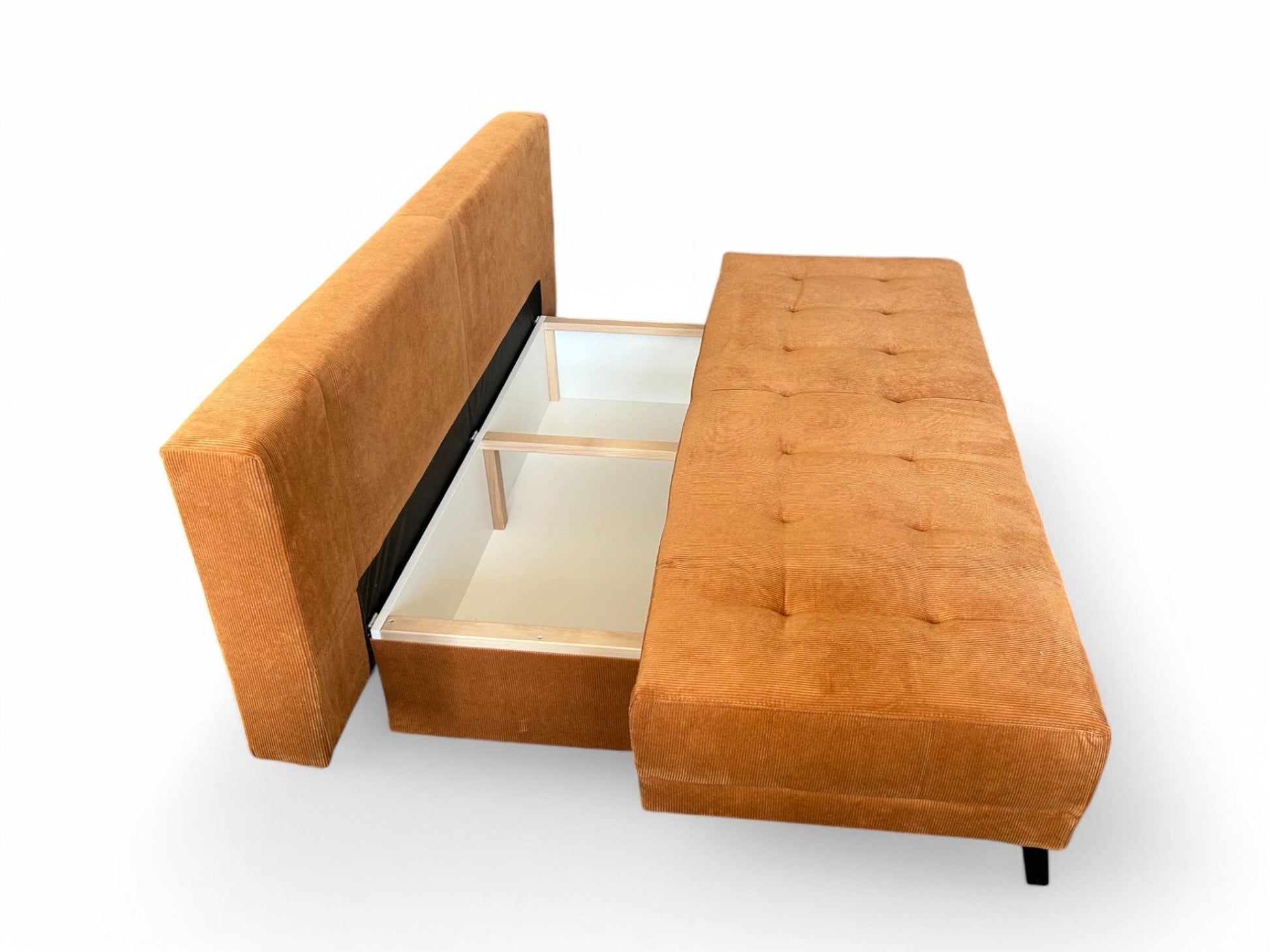 Schlafsofa LIAM – Cordstoff Kupfer – 195 cm breit – modernes Sofa mit Schlaffunktion & Bettkasten