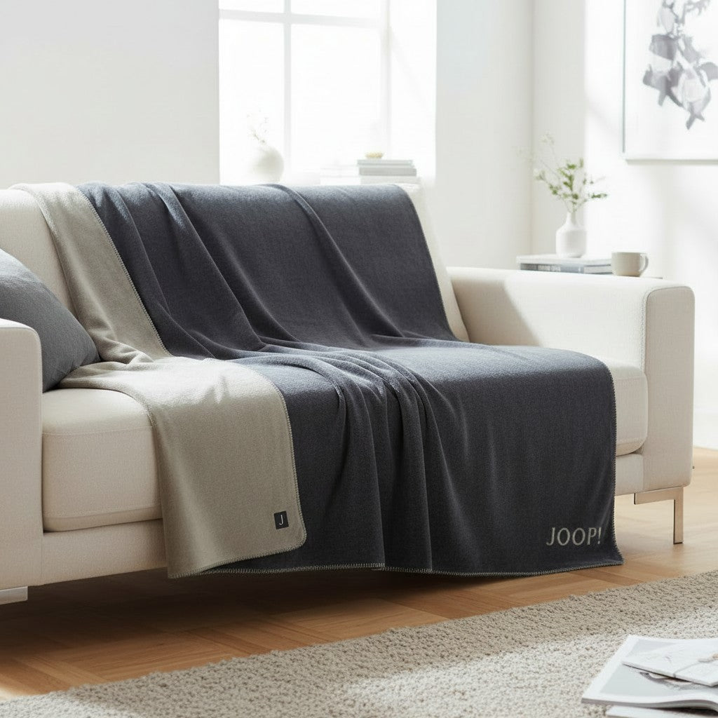 JOOP! Wohndecke Melange-Doubleface Navy-Oliv 150 x 200 cm
