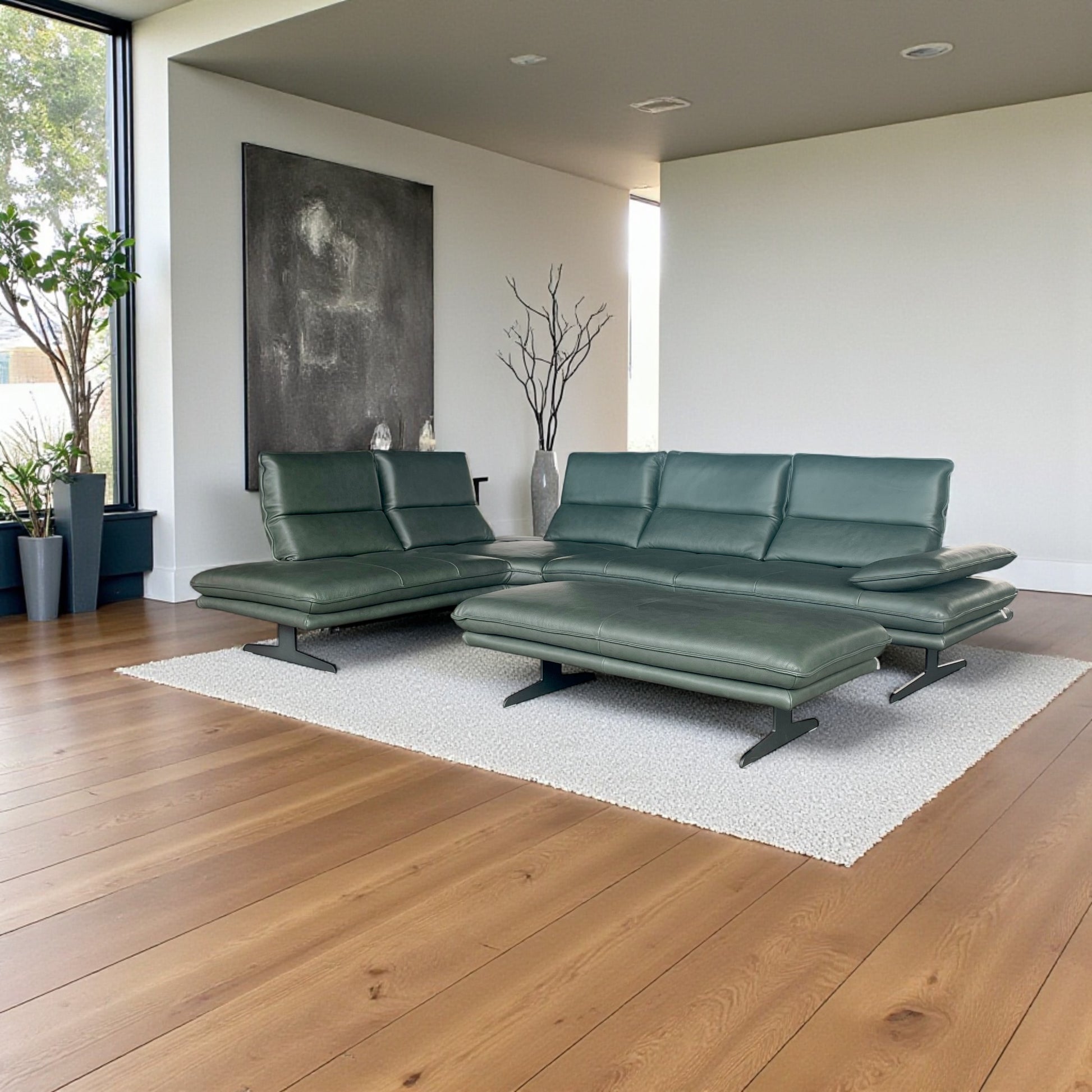 Ecksofa W.Schillig 16777 "broadway" – Leder Forest mit Hocker