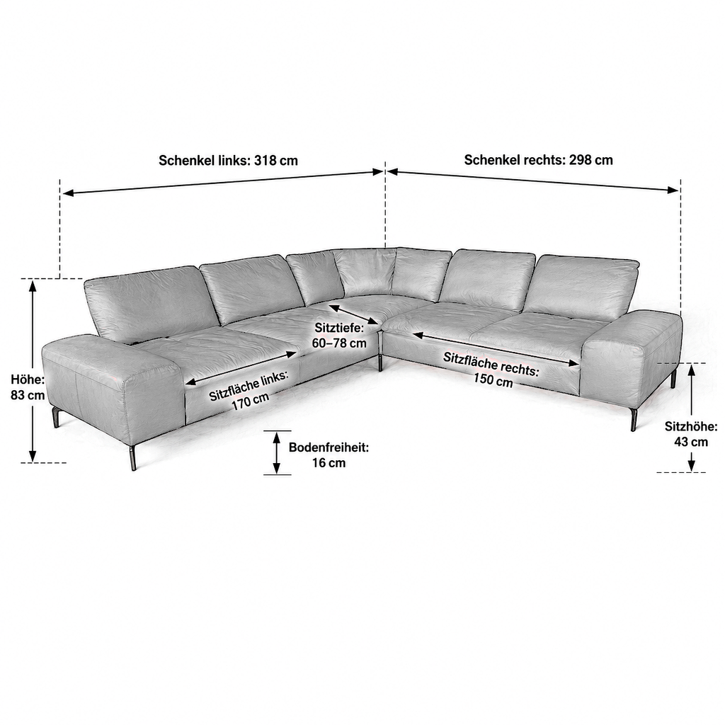 Ecksofa W.Schillig 16540 "valentinoo" – Leder Rot