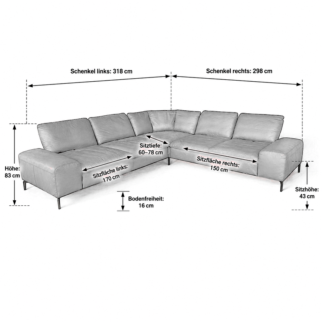 Ecksofa W.Schillig 16540 "valentinoo" – Leder Rot