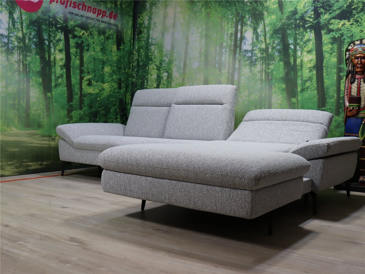 HuklaPure 22156 Sitztiefenverstellung  Longchair elektrisch 2 x Armteilverst  Webstoff Loft silver *Hausmesse
