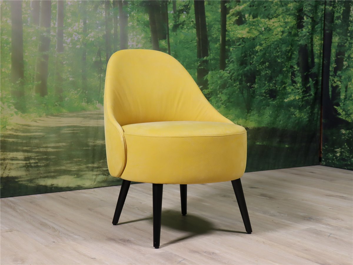 Tommy M PAOLA Clubsessel Retro Holzfuss schwarz  Leder Pairie Yellow  *Hausausstellung