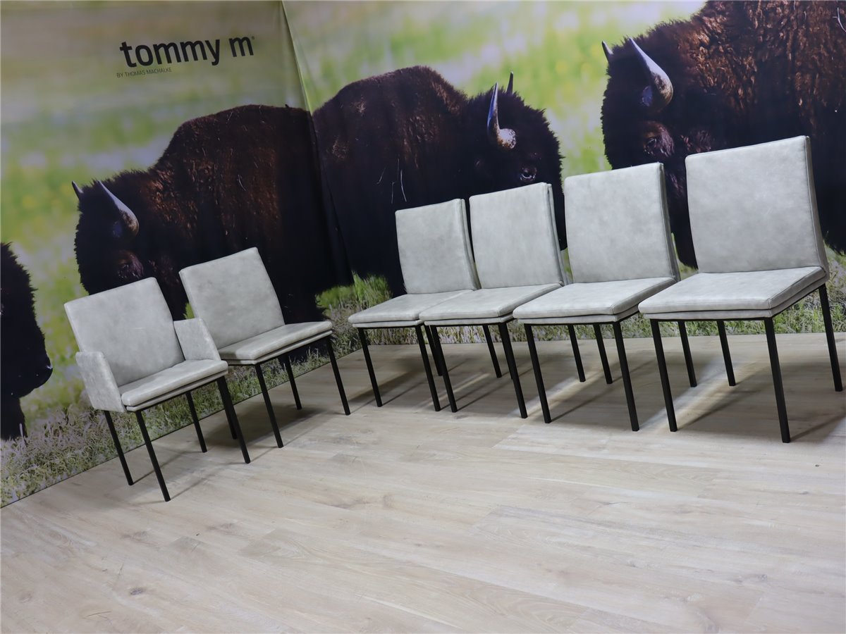 Tommy M PALUE  6er Set Stuhl 5x Stuhl 1x Armlehnstuhl Leder Rhino dirtywhite  *Exportstorno
