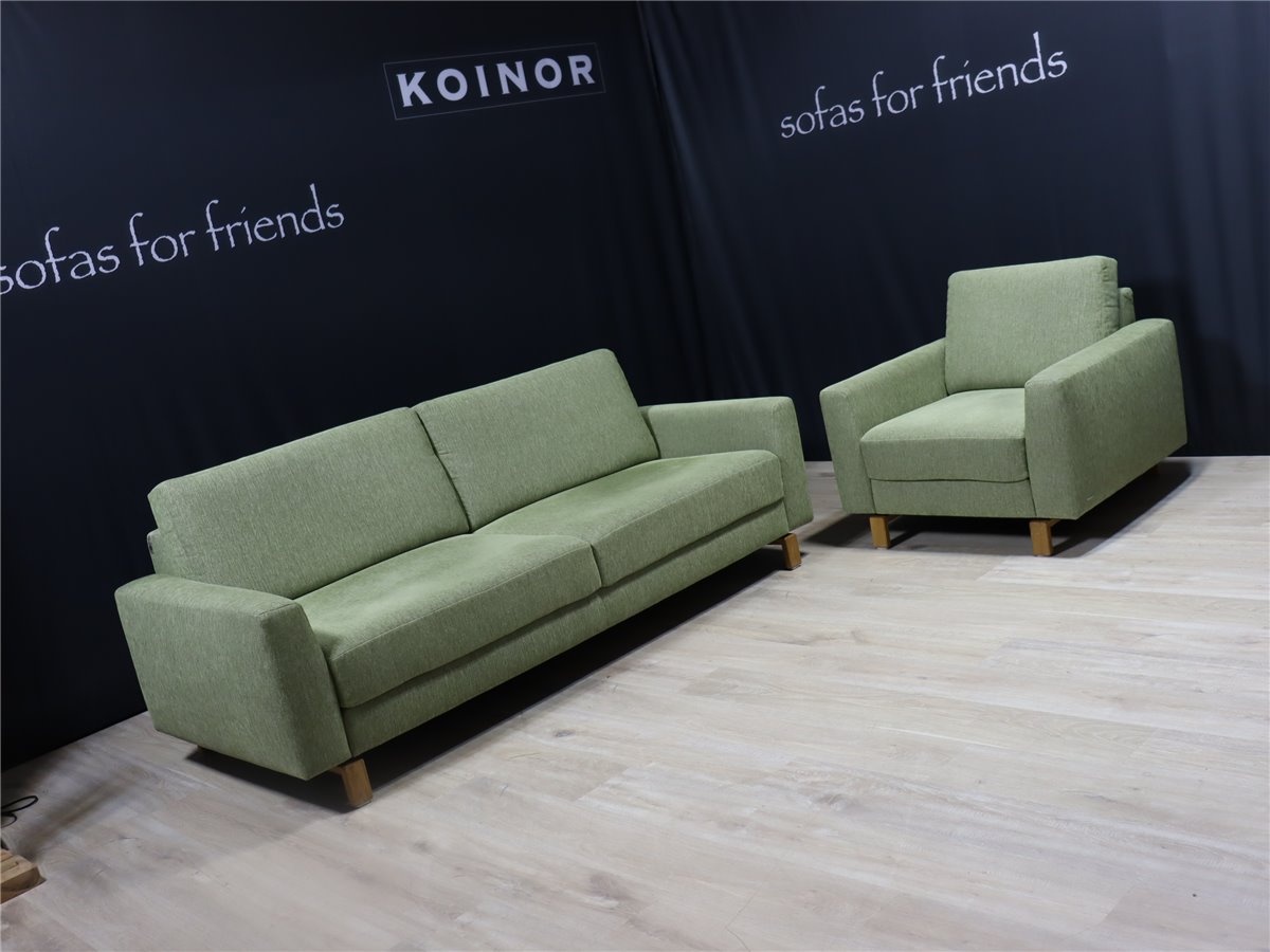 Koinor UPGRADE Sofa 215 cm kubisch  Füsse Wildeiche Stoff 10 King 28 moos  *Hausausstellung