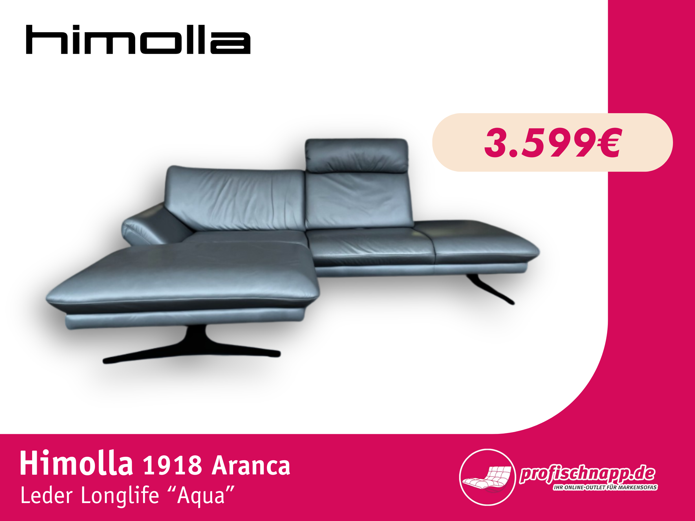 Ecksofa Himolla Aranca 1918 aus Longlife Leder Aqua