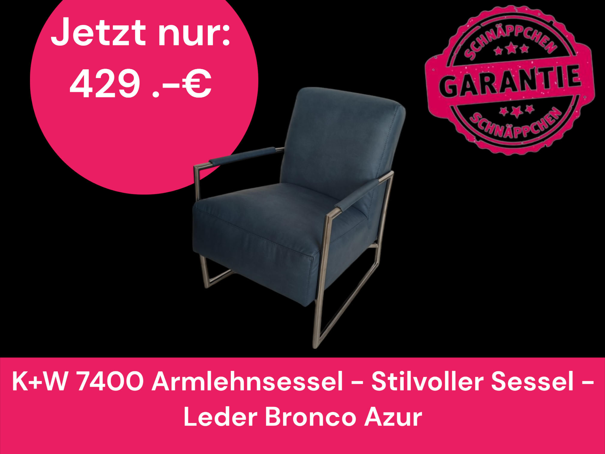 K+W 7400 Armlehnsessel - Stilvoller Sessel - Leder Bronco Azur