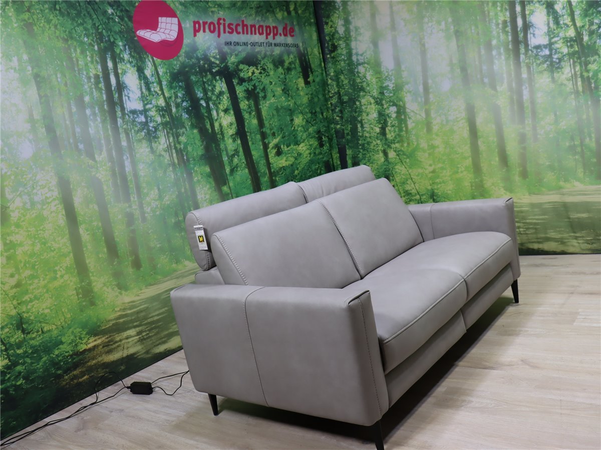 Hukla RL 23089  Sofa 2 x Vollrelaxbeschlag elektr wallfree  Kopfteil elektr Leder Cloudy alu *Verbandsmesse