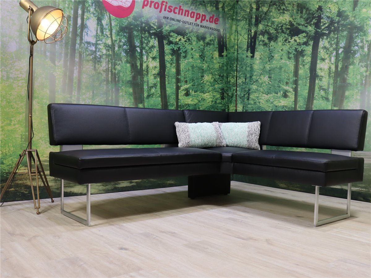 KW silaxx 4029   Eckbank 201 x 161 2 Truhen  Kufen edf Leder Bronco schwarz *Fehlbestellung