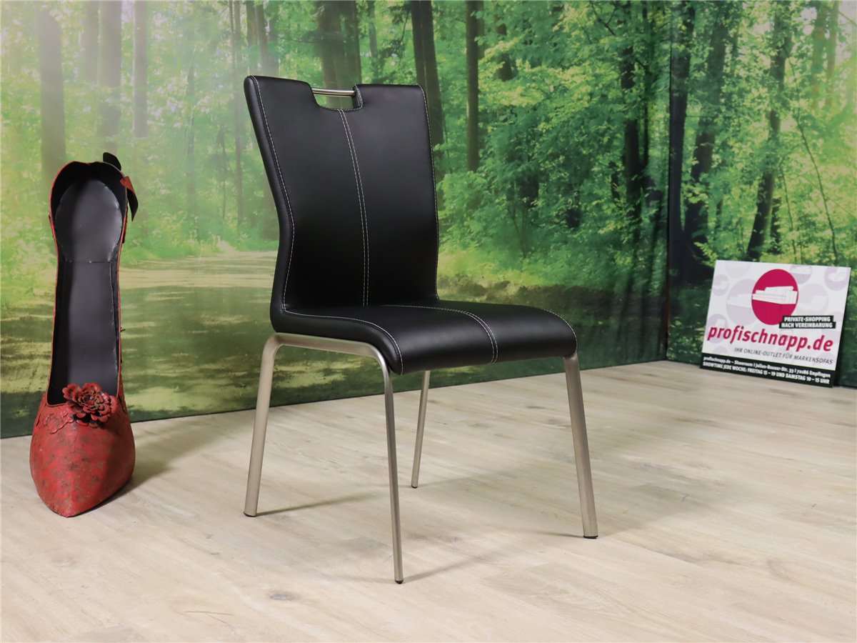 K+W  6188   Stuhl   Lederoptik schwarz mit Kontrastnaht   Vierbein Metall   *Einzelstück